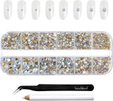 Beadsland 2500 stk Glas Nailart Strasssteine ​​​​Kristall Flatback Edelsteine ​​​​Runde, ​​Für Handwerk Gemischt 8 Größen SS4 ~ SS30 Mit Picking Pinzette Und Stift (Kristall Weiss)
