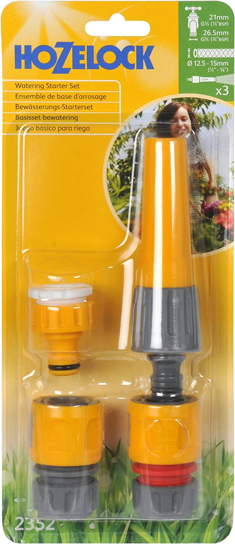 HOZELOCK - Klassisk sprøjtedysesæt Ø 12,5 - 15 mm (1/2"- 5/8"): Startsæt med alle nødvendige tilslutninger, 1 sprøjtedyse, ideel til alle kunstvandingsopgaver, 1 Aquastop-tilslutning [2352P0000]