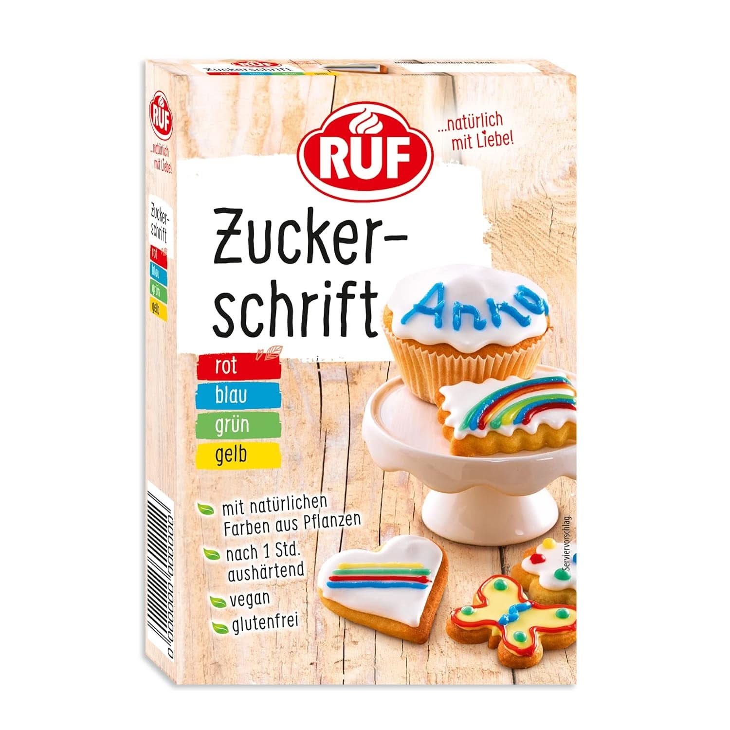 RUF, glasur til skrivning på kager, kiks, kager, glutenfri, vegansk, 4 x 25 grams glasur og dekoration Naty Shop