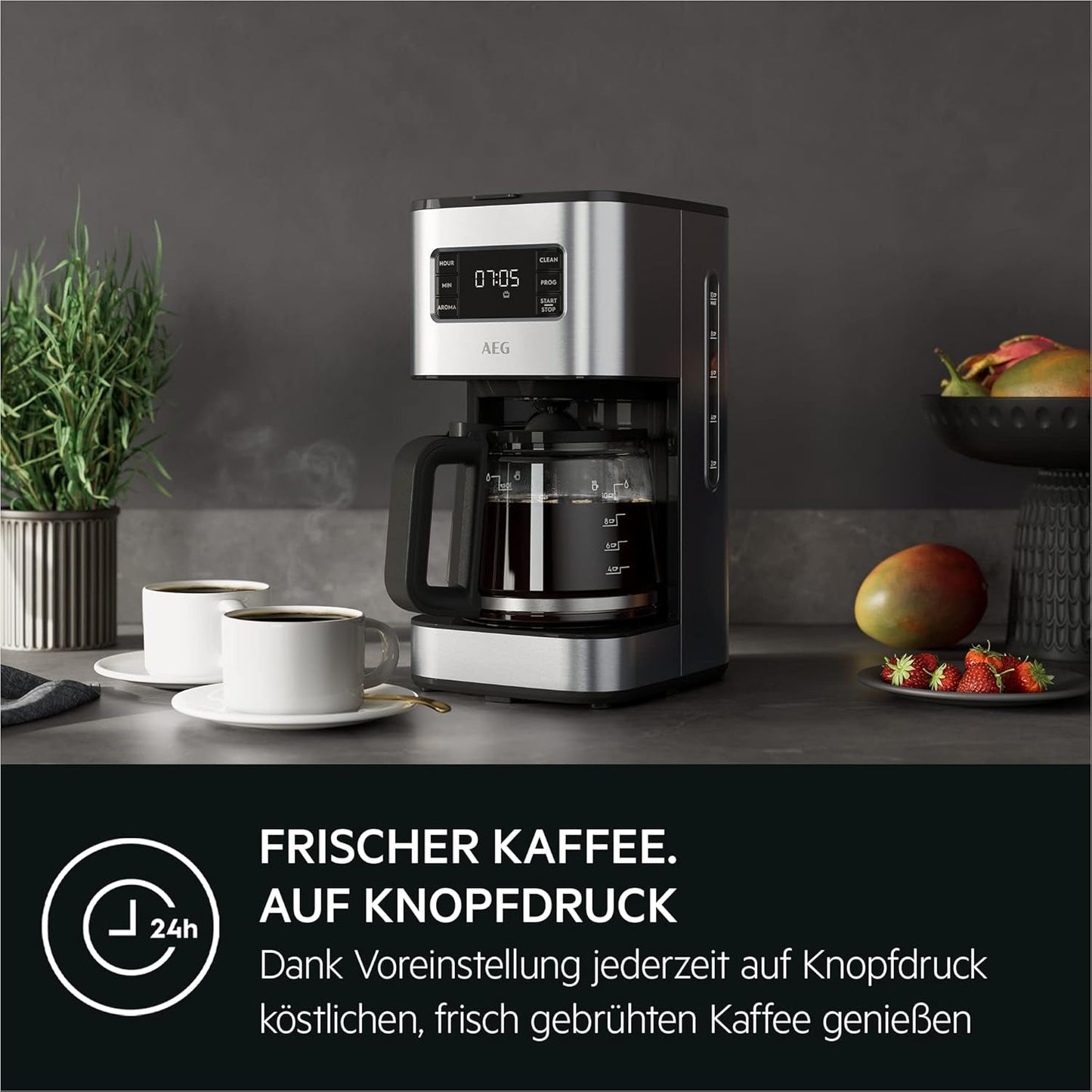 AEG Deli 5 espressomaskine, 1,5 l, programmerbar timer, holde varm funktion, sikkerhedsstop, vandstandsindikator, optimal dosering, anti-dryp funktion, rustfrit stål, CM5-1-6ST