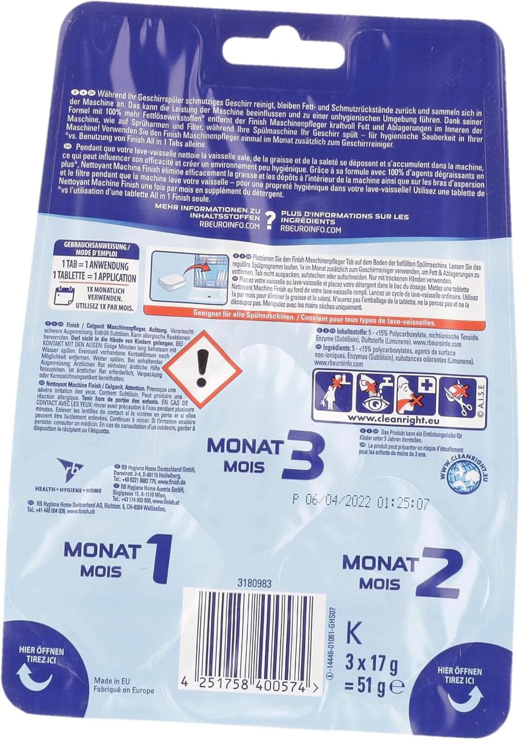 Finish Machine Cleaner Tabs - Opvasketabletter mod snavs og fedt inde i opvaskemaskinen, 3 tabletter Naty Shop