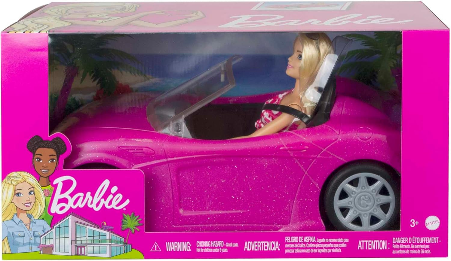Barbie dukke og pink glitter cabriolet, realistisk dæklogo, 3 år gammelt legetøj, DJR55 Naty Shop Dolls