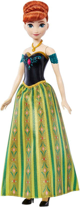 Mattel Disney Frozen Singing Anna Doll - 30 Seconds Song Snippet, Classic Castle Outfit, Aftagelig blød nederdel, kambart hår, til børn i alderen 3+, tysk version, HMG41