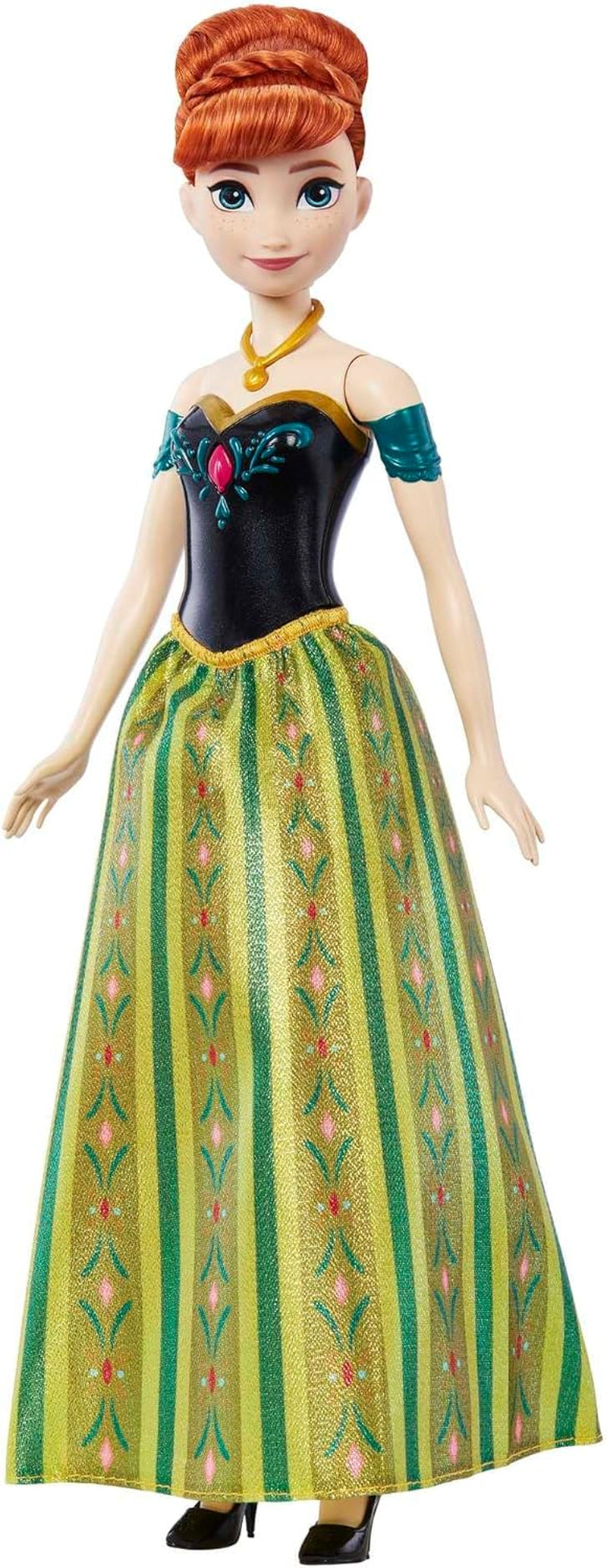 Mattel Disney Frozen Singing Anna Doll - 30 Seconds Song Snippet, Classic Castle Outfit, Aftagelig blød nederdel, kambart hår, til børn i alderen 3+, tysk version, HMG41