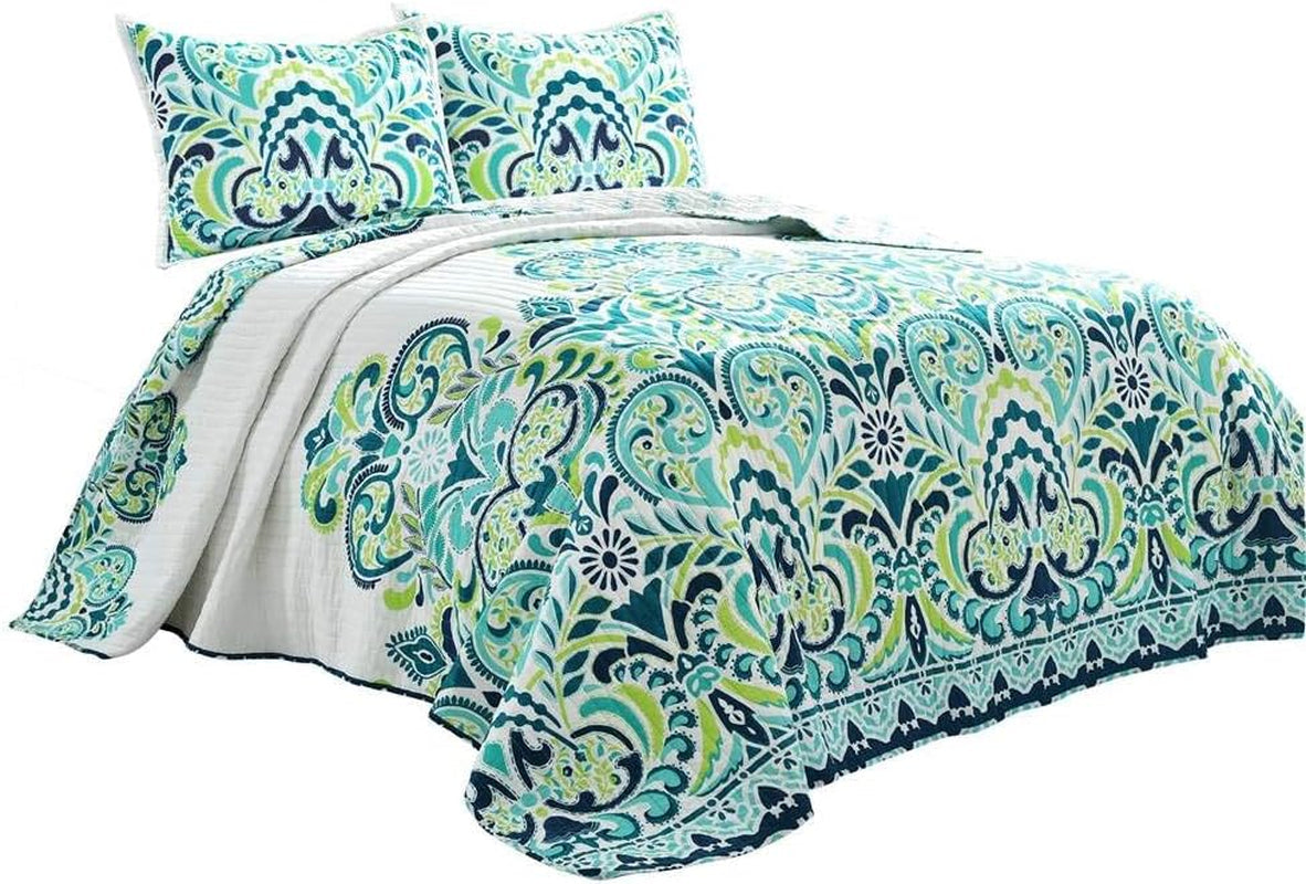 Lush Decor Clara quilt, bomuld, turkis og mandarin, Hel/Queen Dyner og dyner Naty Shop Blå/grøn King size