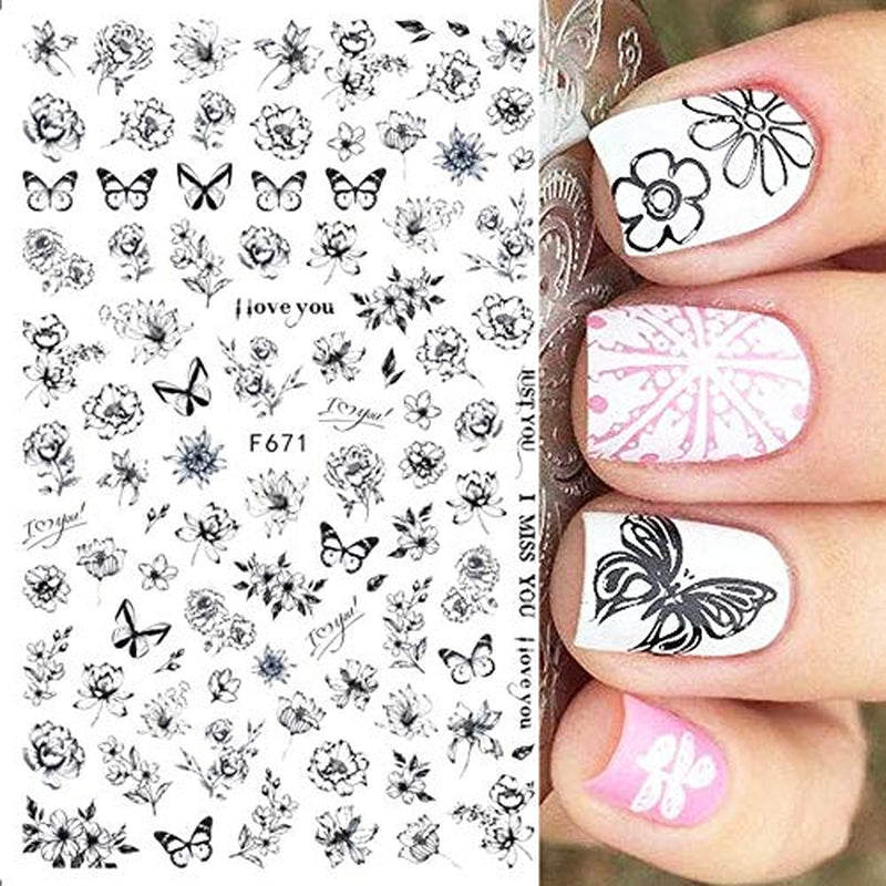 JMEOWIO Nagelsticker Schmetterling 8 Blätter Nagelaufkleber Selbstklebend Blau Schwarz Gold Schmetterling Nail Art Dekoration Nagel Design Tilbehør