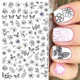 JMEOWIO Nagelsticker Schmetterling 8 Blätter Nagelaufkleber Selbstklebend Blau Schwarz Gold Schmetterling Nail Art Dekoration Nagel Design Tilbehør