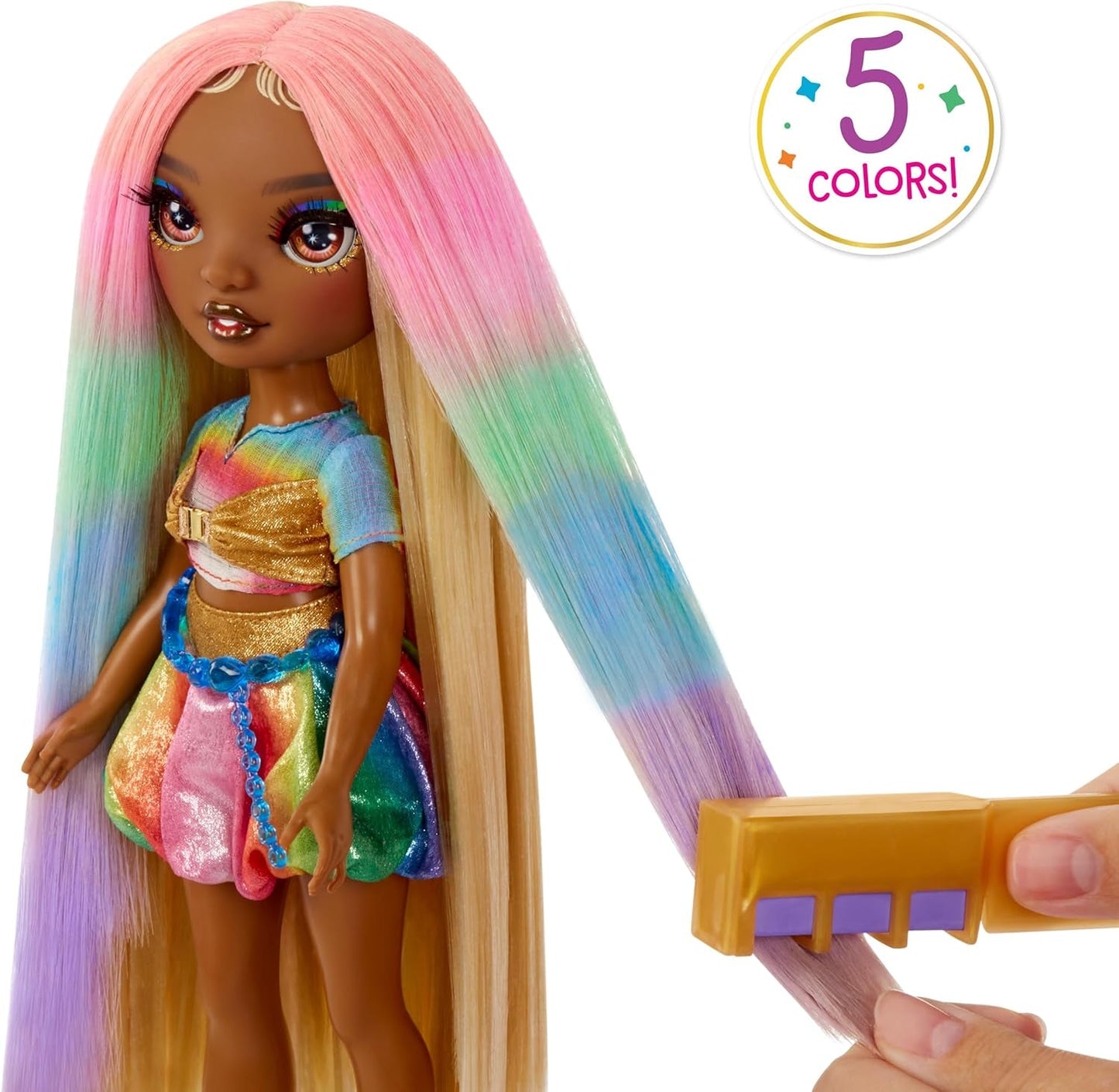 Rainbow High Hair Chalk & Styling Doll - Meline - 28 cm regnbue- og guldvaskbar hårkridtdukke, farvning, styling, leg, skyl og gentag, til børn i alderen 4-12 år