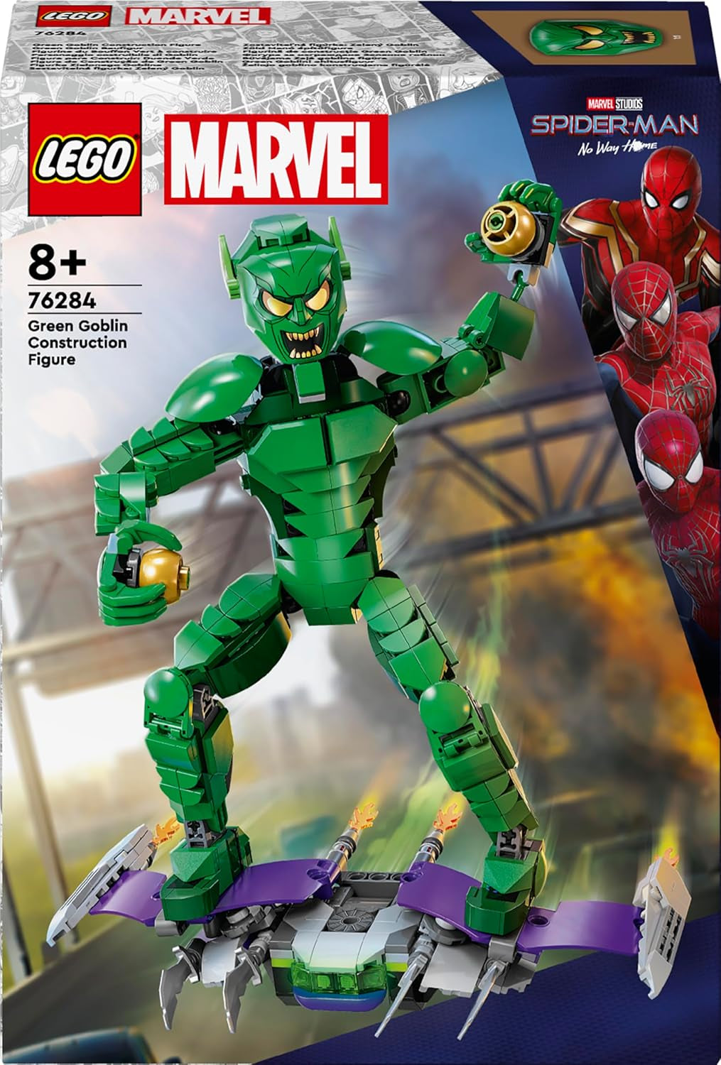 LEGO Marvel Green Goblin-byggefigur, Superskurk bevægeligt byggelegetøj til børn 8+, drenge og piger, Spider-Man-univers sæt med skydere og græskarbomber, Superheltegaveidé 76284 Byggesæt Besuche den LEGO-Store