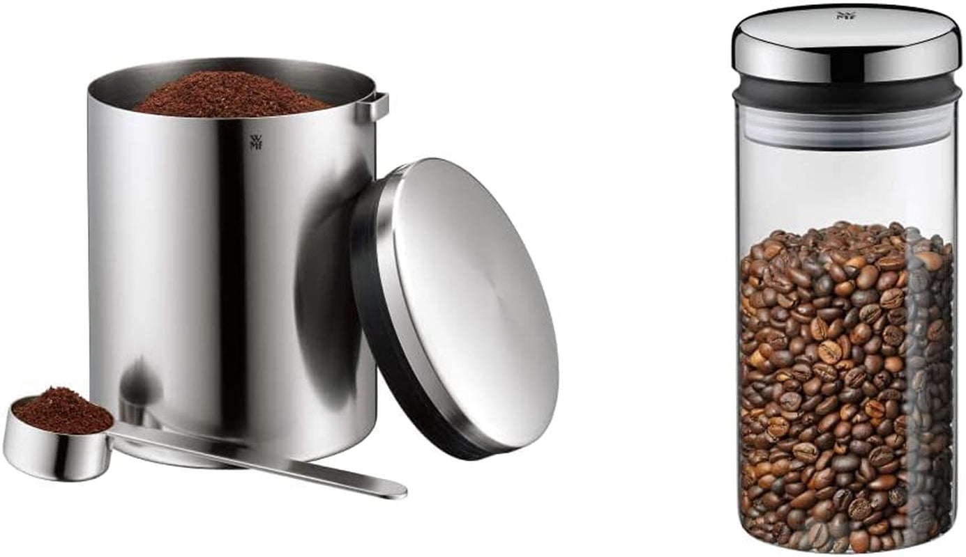 WMF kaffeske Kult Cromargan rustfrit stål mat finish 500g og 1 liter glasopbevaringskrukke Depot Opvaskemaskine Sikker madopbevaringsbokse Naty Shop opbevaringsbokspakke