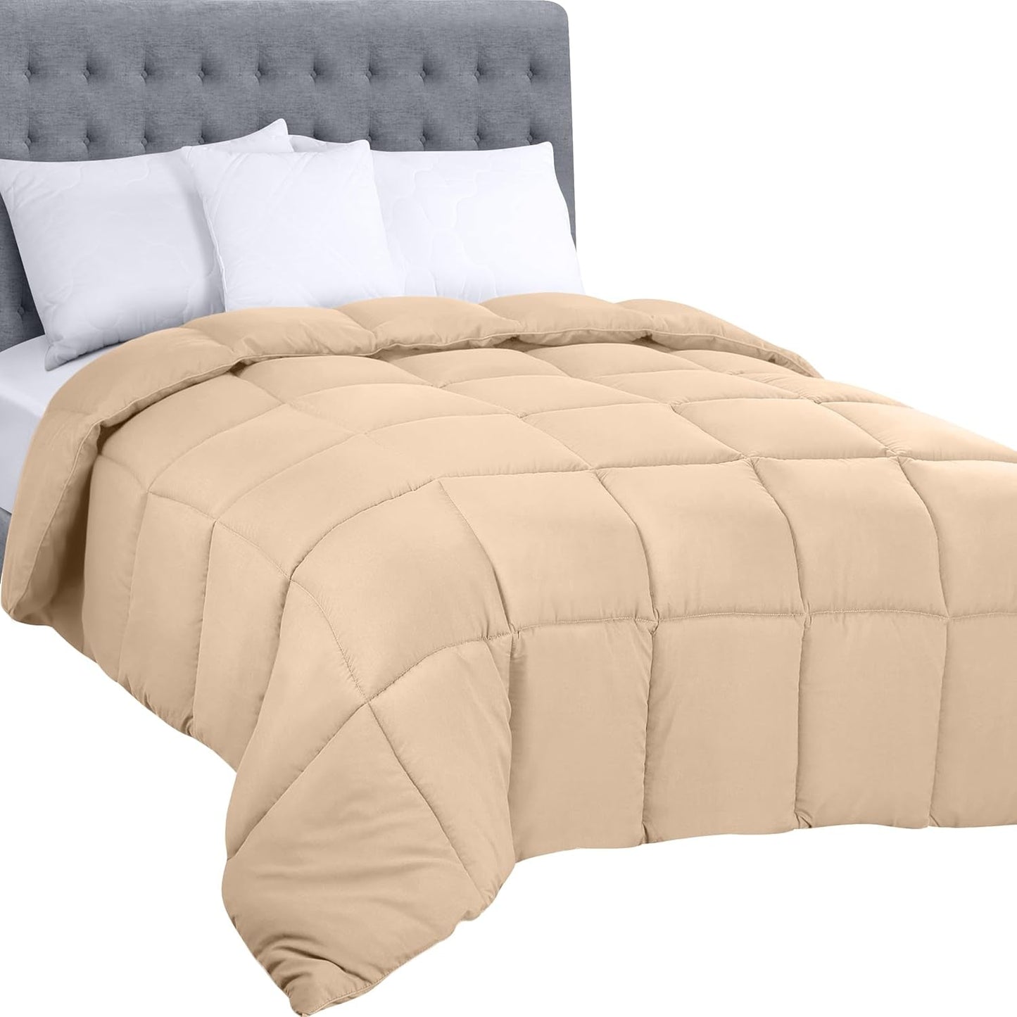Utopia Sengetøj Helsæsondyne 250gsm Plys, silikoniseret fiberfyld Dobbeltseng syet i æske (Dobbelt XL lysegrå) Naty Shop Beige tvillingdyner og dyner (1 pakke)