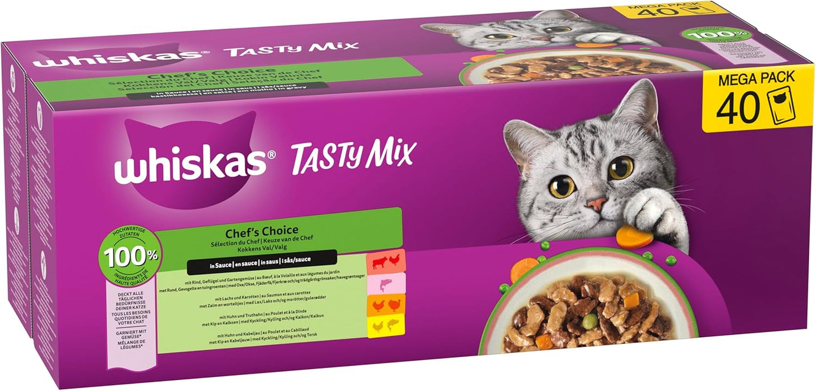 WHISKAS SMÆGENDE MIX Nassfutter i Sauce für Katzen 40 x 85g Chef's Choice