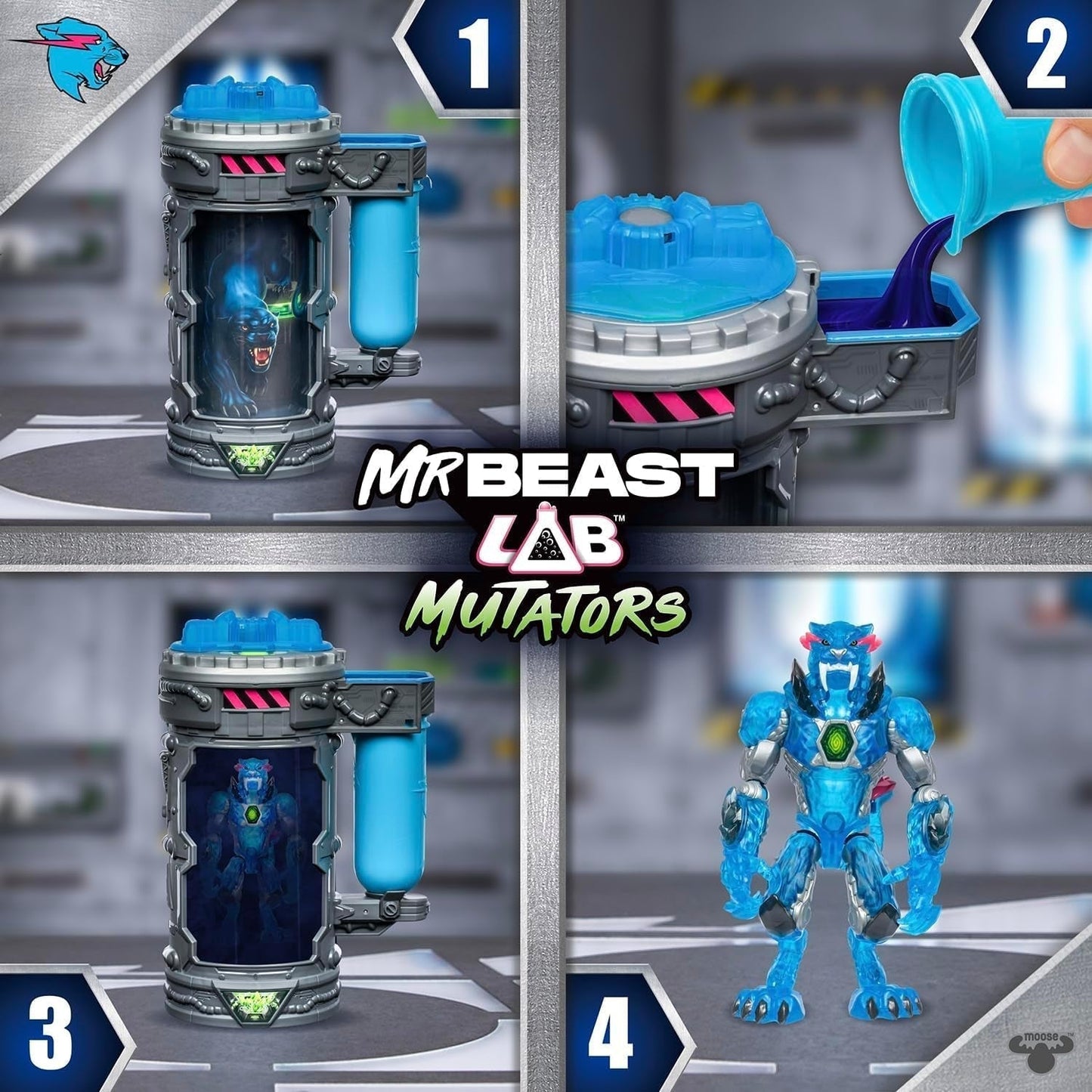 Flyttere; Flyt det ultimative udyr. Oplev og skab Stealth Panther actionfiguren fra Mrbeast. 3 at indsamle, Iconic Panther, Stealth Panther, Metallic Panther Actionfigurer Naty Shop