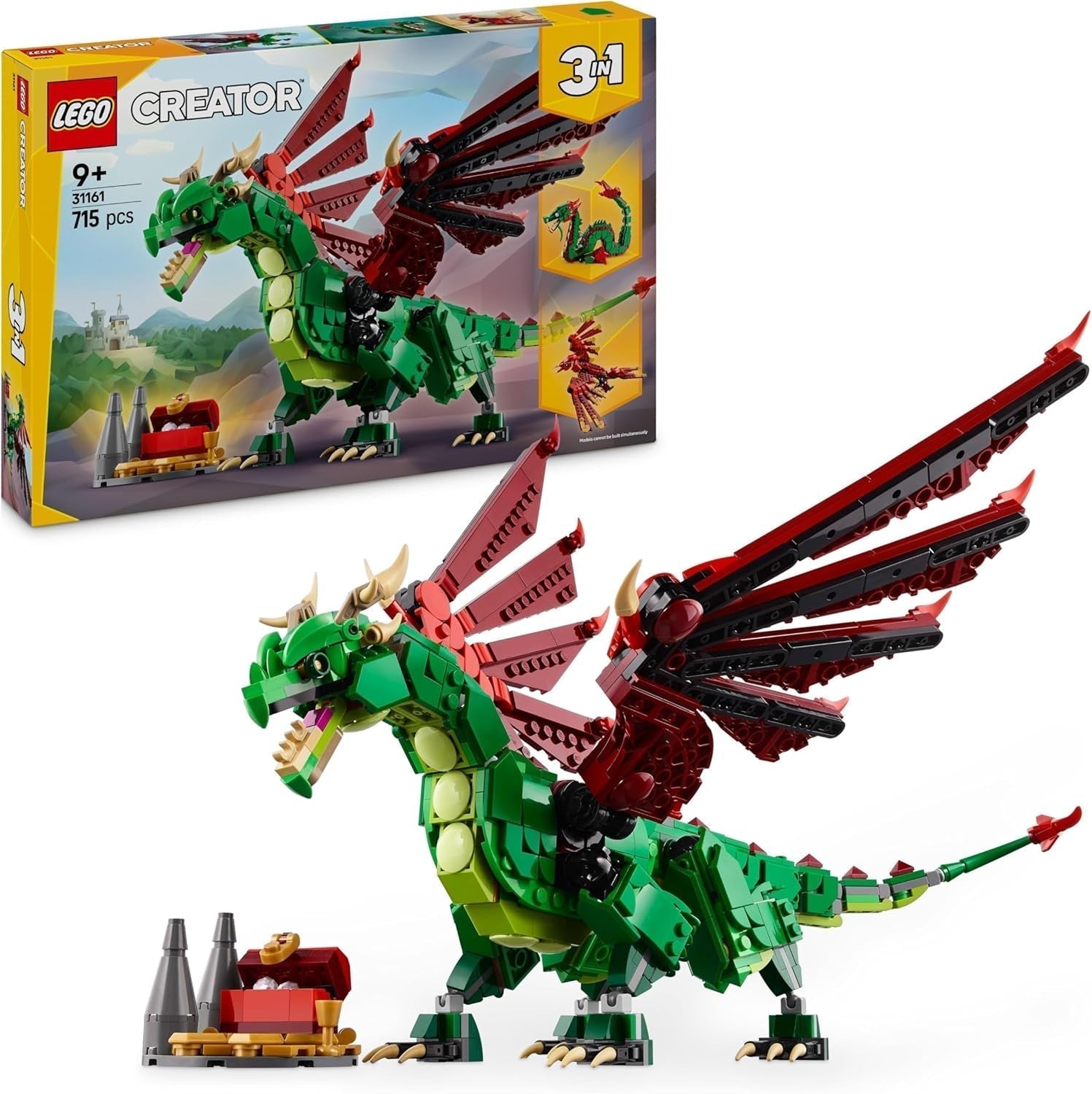 LEGO Creator 3In1 Green Dragon - Legetøj - Forvandles til en søslange eller Phoenix - Dyrebyggelegetøj til børn - Gave til drenge og piger fra 9 år 31161 Byggesæt Besuche den LEGO-Store Standardtitel