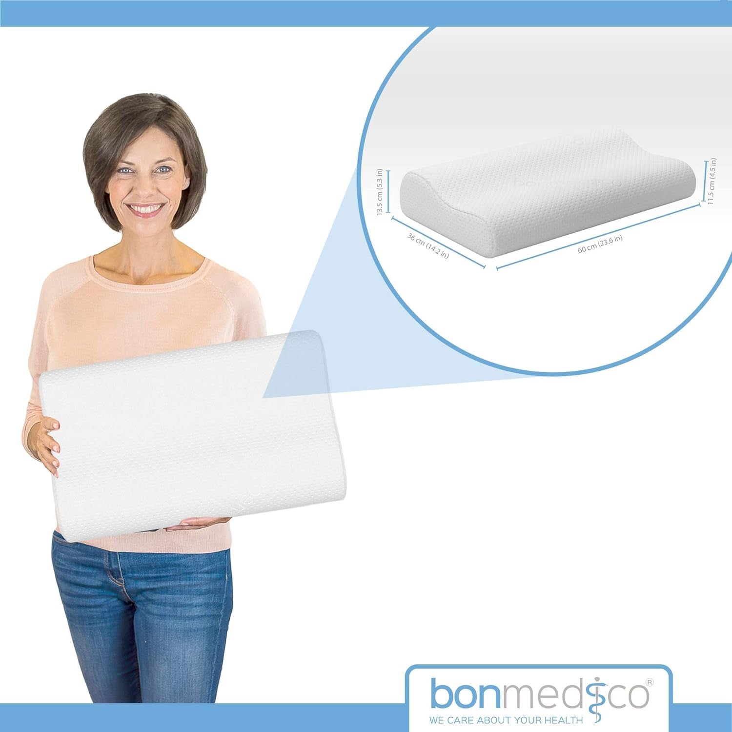 Bonmedico stor ergonomisk pude - Ortopædisk nakkestøttepude - Nakkepude til sidesover, rygsveller - Memory skumpude - Voksen sovepude - Wellnessgaver Cervikale ortopædiske puder Naty Shop