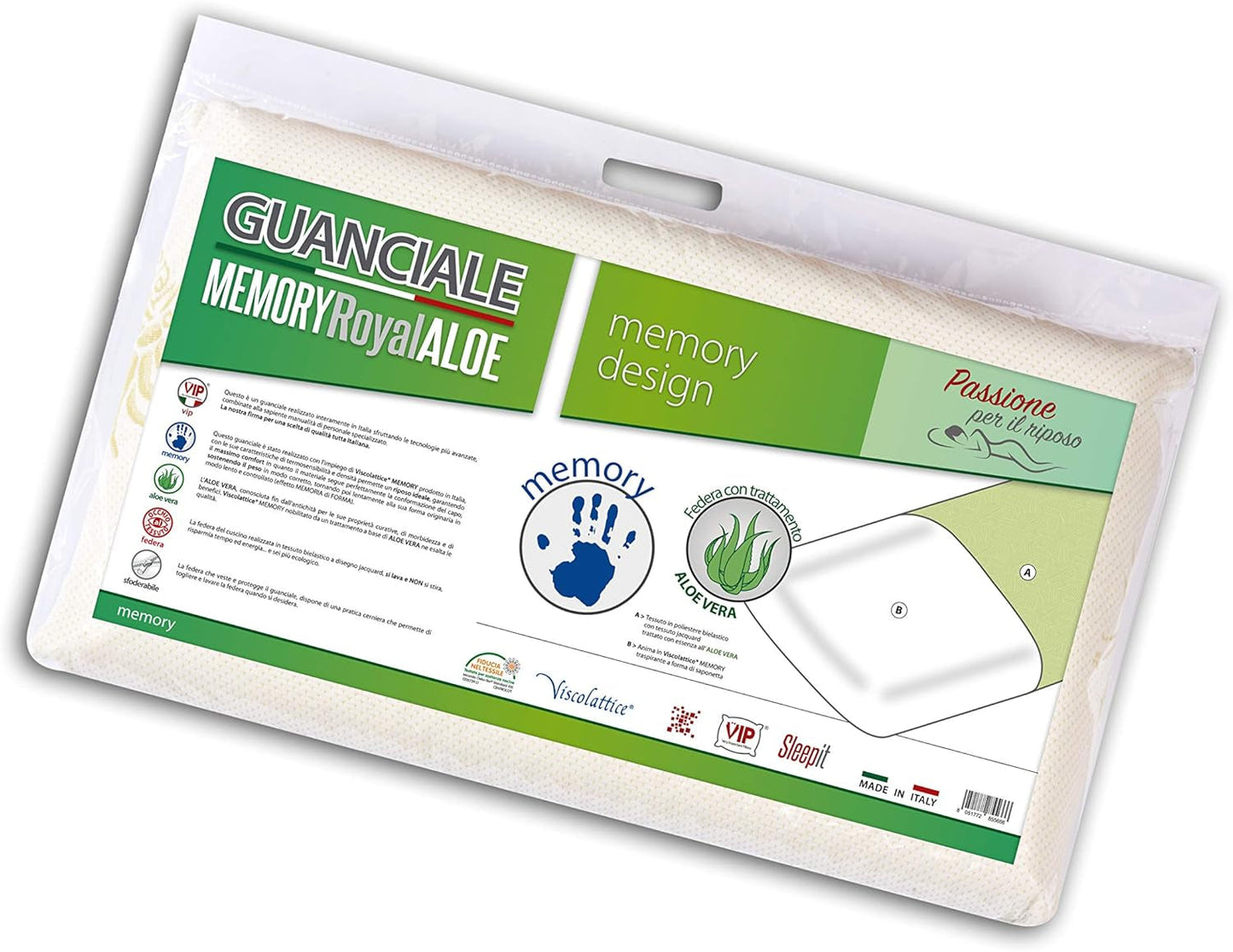 V.I.P. Ekstra stor 100 % viskoelastisk memoryskumpude med aftageligt betræk 42 X 68 cm Højde 9 Made In Italy Naty Shop Standardpuder Standardtitel