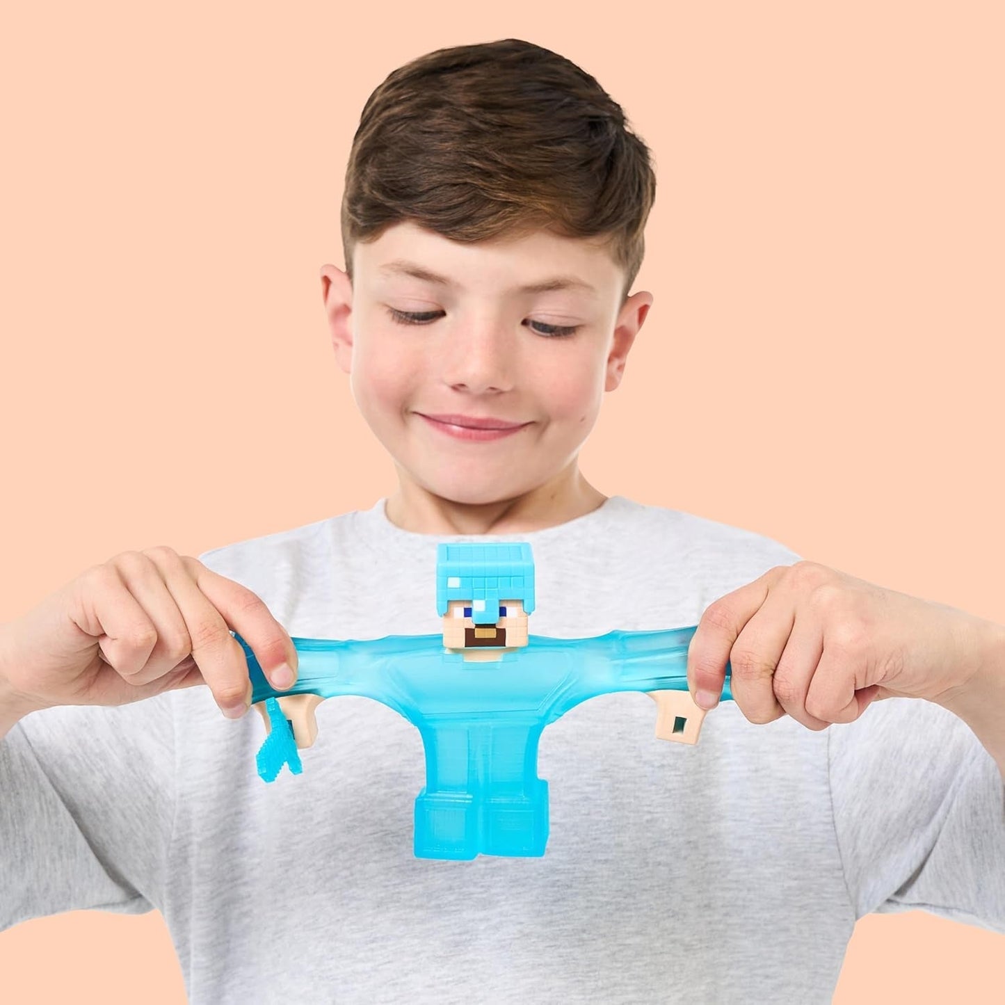 Heroes of Goo Jit Zu - Minecraft-figur, der kan udvides - Steve med diamantrustning og sværd, superstrækbart Goo-fyldstof med skjult diamantelement indeni, udvides til 3x størrelse actionfigurer Naty Shop
