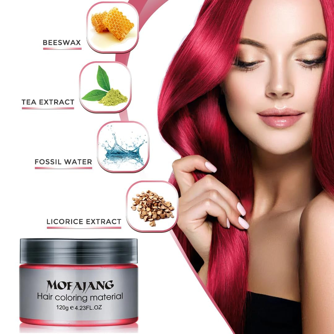 Midlertidig hårfarve 4,23 ounce farvevoks til mænd Kvinder Vaskbar naturlig farve Pomade Øjeblikkelig hårfarve til fest Cosplay Halloween (rød) Naty Shop hårfarve