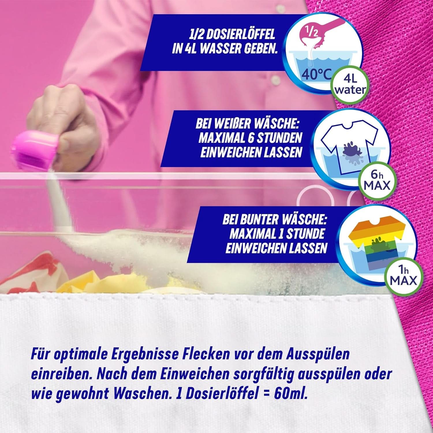 Vanish Oxi Action Powder Pink - 1.125 Kg - klorfri pletfjernelse og vasketøjsforbedringspulver - til farvet vasketøj Vaskemidler Naty Shop