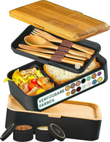 Umami madpakke til voksne, stabelbar Bento-boks med 4 bestik og rum, madpakke til voksne, to-go salatbeholder, Picnic/kontor madpakke, koksgrå, 1500 ml Naty Shop Madopbevaringsbokse Sort Tan L - 1200 ml