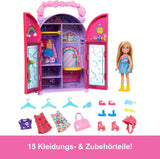 Barbie Chelsea dukke og garderobe legesæt med tøj og tilbehør, 17 dele sæt, foldbart til rejseleg og opbevaring, HXN03 Naty Shop Dolls