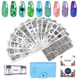 Biutee Nail Stamper 30 stykker Nail Stamp Sæt Negle Template Nail Stamping Dyr Blomster Billeder Nail Stamping Plade med 2 Stempler 2 Skrabere Negle Design Accessories Fransk Nail Stamp