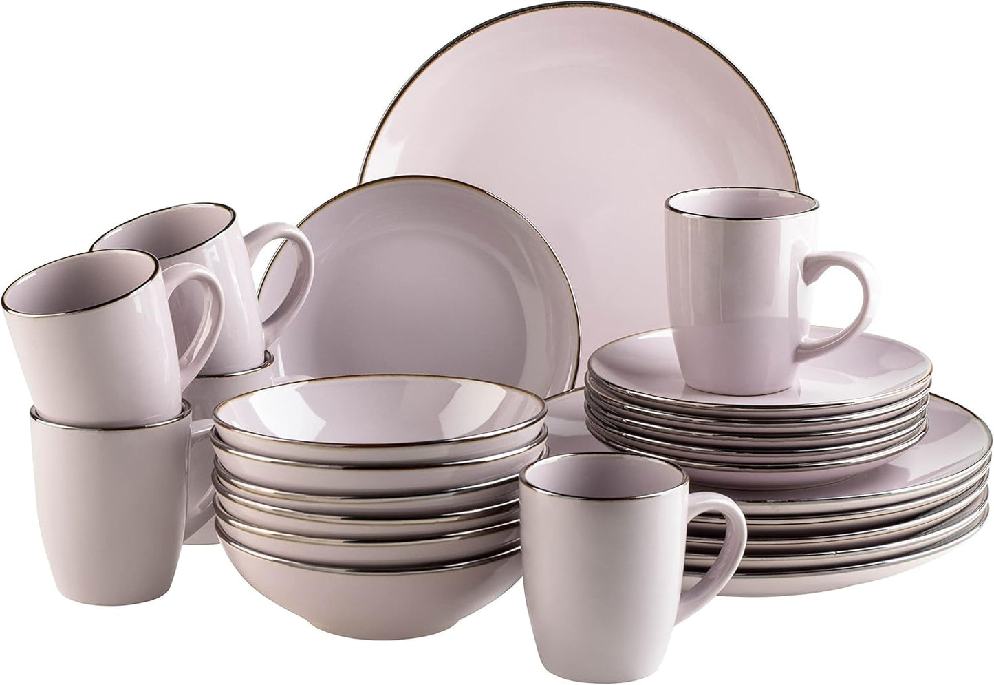 Moderne 6-personers porcelænssæt med messingkant, 24-delt kopformet kombinationsservice uden kant, lavendel