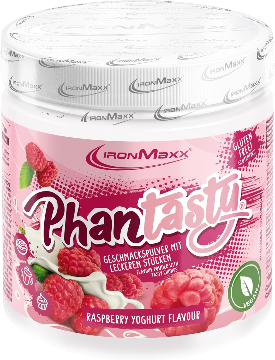 Ironmaxx Phantasty - Creamy Peach 250G Dose | Vegansk Geschmackspulver Mit Echten Frucht- Oder Nussstückchen | Perfekter Zuckerersatz Sweeteners Naty Shop 250 G (1Er Pack) Hindbæryoghurt