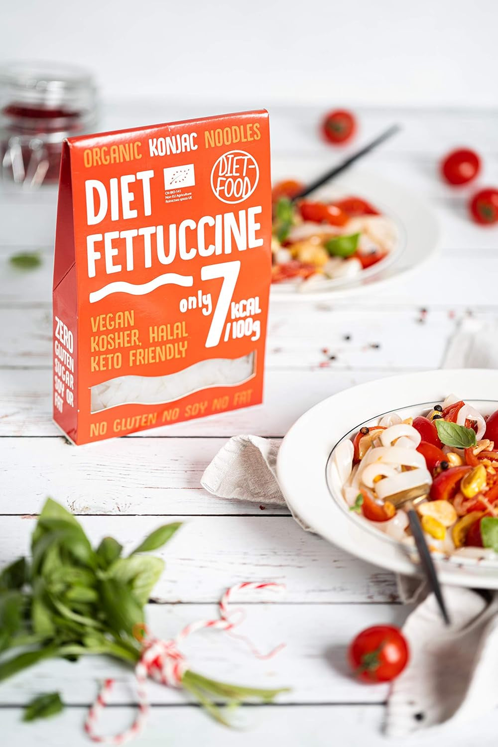 Fettuccine Konjac Nudler Bio Shirataki Diet-Food - 300 g, lav-kulhydrat, sukkerfri, keto, vegansk, kaloriefattig, glutenfri og ægfri, lavet af konjac mel