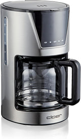 Cloer 6-kops filter espressomaskine, skånsom holde varm funktion, glaskaraffel, måleske, vandstandsindikator, anti-dryp system, automatisk sluk, filterstørrelse 1x2, 550W, rustfrit stål