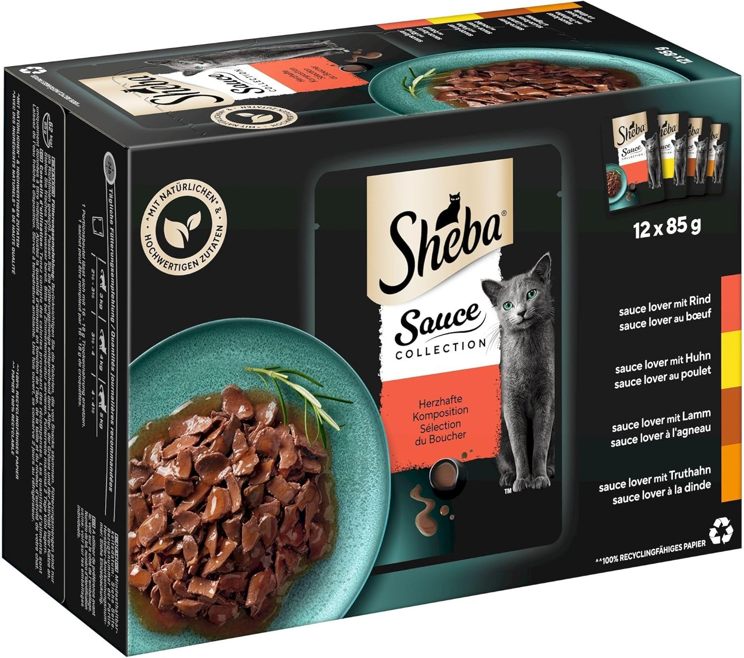 Sheba Sauce Collection våd kattefoder, portionsposer, Salty Multipack, 4x12x85g