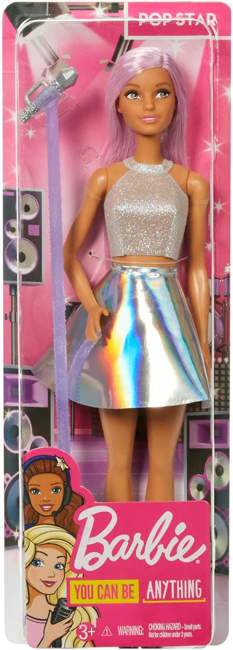 Barbie popstjernedukke klædt i glitrende nederdel med mikrofon og lyserødt hår Gave til 3-7 år gamle børn JCW42 blændende dukker Naty Shop