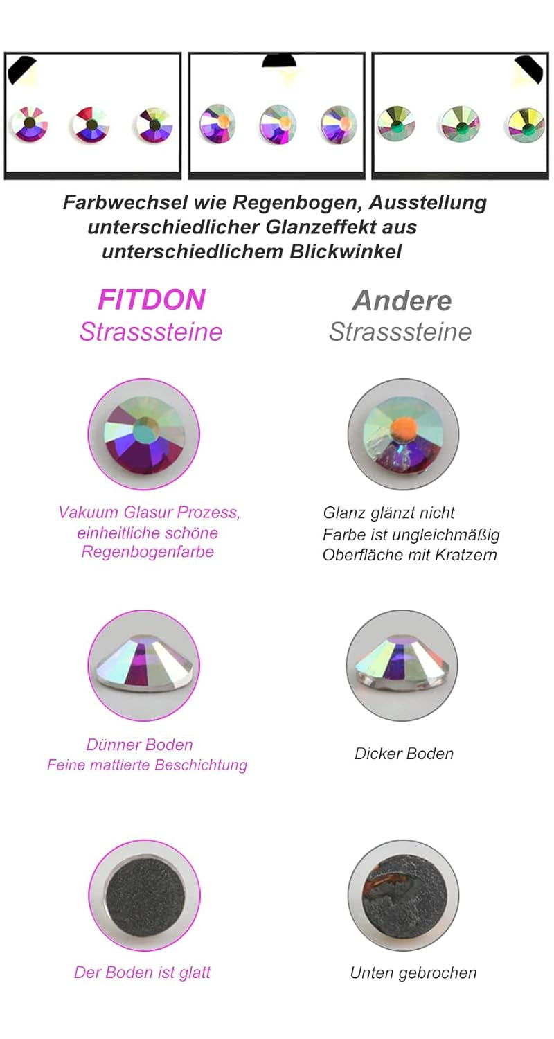 3200 Nail Stones Set FITDON Multi-Shaped Glass AB Stones og Clear Diamond Glitter AB Stones til Negle Art Decoration DIY Kits Smykker Nøgleringe Negle Accessories