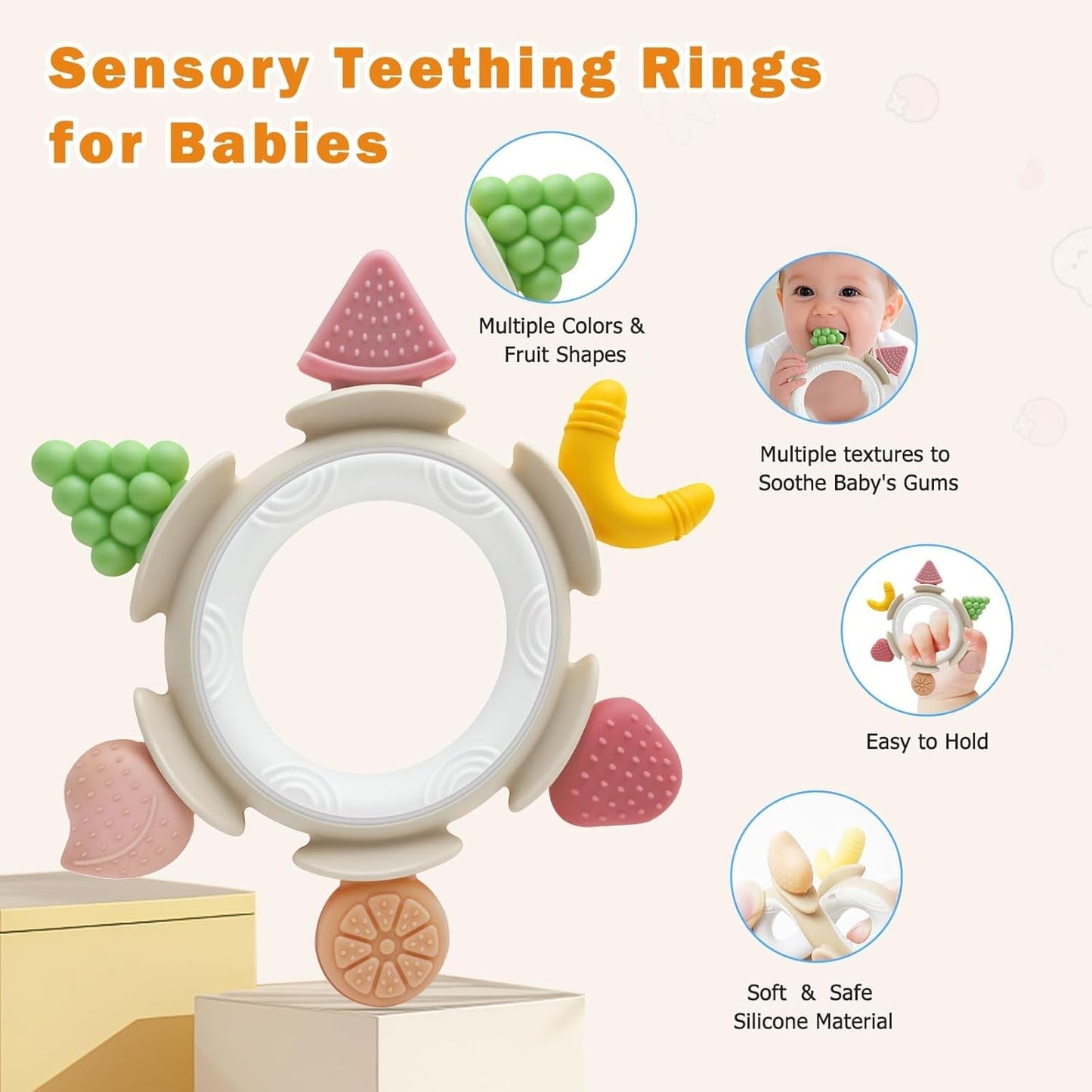 Babybitring sanselegetøj til 0 3 6 7 8 9 10 12 måneder Børnebørsningshjælpelegetøj til nyfødte 3 6 12 18 måneder Drenge Piger Påskegaver til babyshowerfest Brun