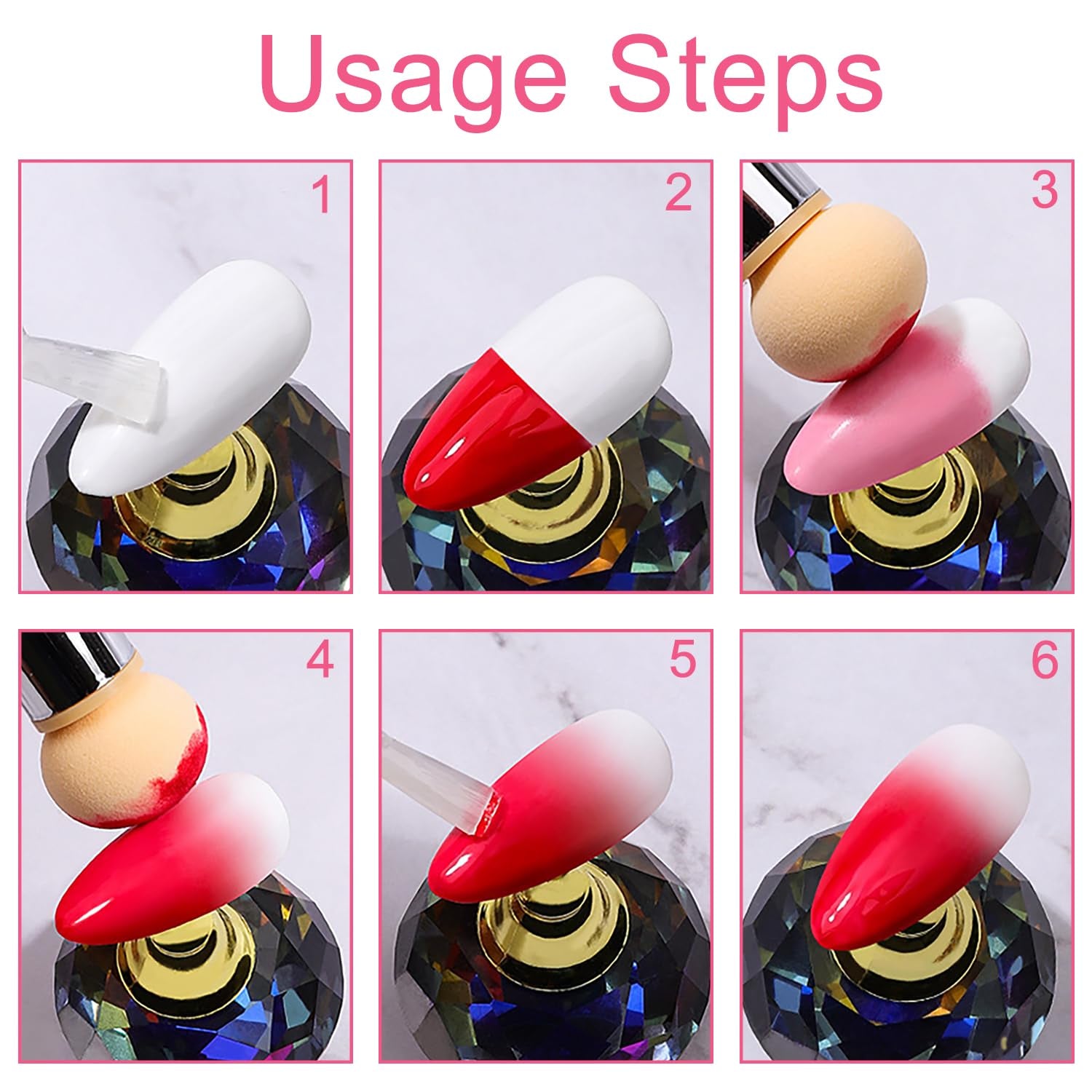 2 Stück Nail Art Rendering-Werkzeuge Doppelter Kopf, Sponge Brush Applicator Inkl 8 Ersatzköpfe, Nail Art Schwamm Und Tupfpinsel(Weiß, Rosa)