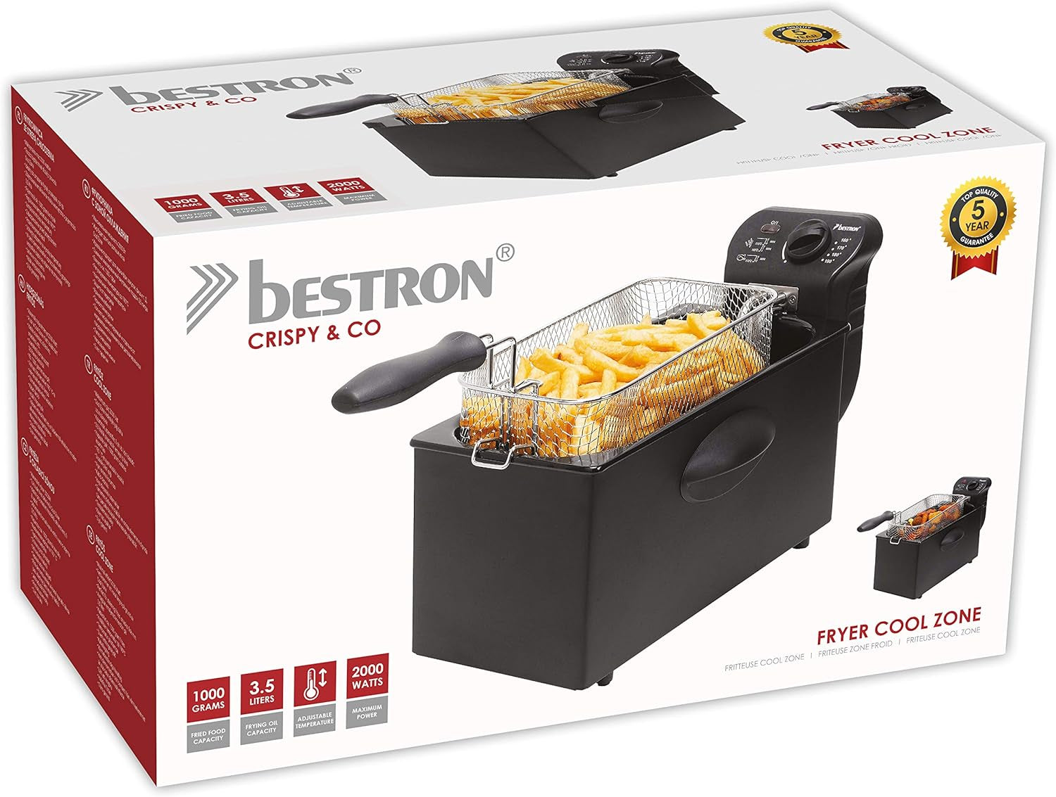 Bestron oliefrituregryde med koldzoneteknologi, 3,5 liter, 2000 watt Hvidevarer Naty Shop