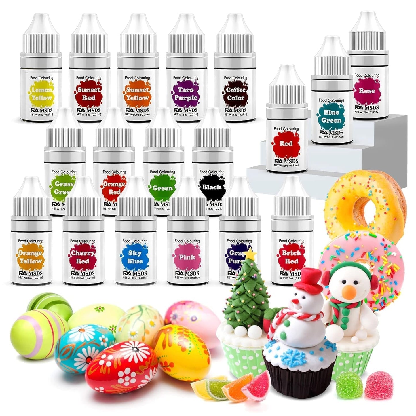 Madfarve 9 x 10 ml, flydende madfarve - madfarvesæt til dekoration af kager, macarons, donuts, fudge, glasur, DIY-sæber, is, sæbefarve, sprøjtepistolfarve