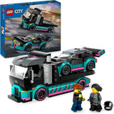 LEGO City Car Transporter med racerbil, legetøjslastbil med justerbar læsserampe og racerbil, byggesæt med 2 minifigurer, racerkører og lastbilchauffør, til børn fra 6 år og derover 60406 Byggesæt Besuche den LEGO-Store Single