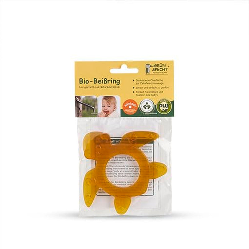 GRÜNSPECHT Økologisk naturgummi-bidering til børnebørn, masserer tandkød, BPA-fri, Blød, Fremmer finmotorikken, Skildpadde (639-V2), Brun
