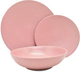 ECHTWERK Vintage servisesæt 12 dele naturligt design "Blanka" 4 personers elegant tekstureret stentøjsstel med 4 middagstallerkener 4 sidetallerkener 4 middagstallerkener Pink