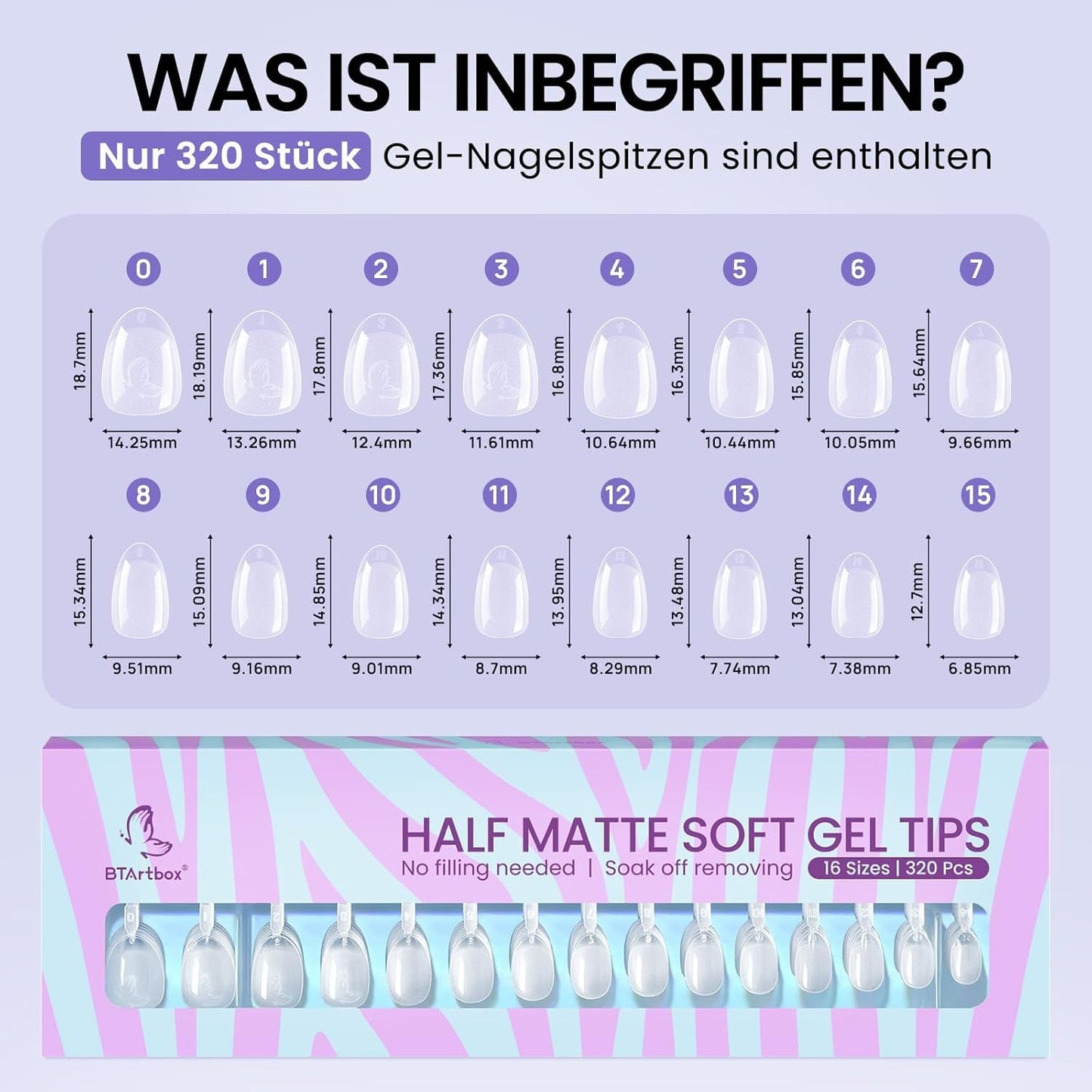 Btartbox Extra Short Mandel Neglespidser - Full Cover Gel X Soft XS Gel Neglespidser - Forformede Semi-Mat Til Brede Negle Salon 320 Stk