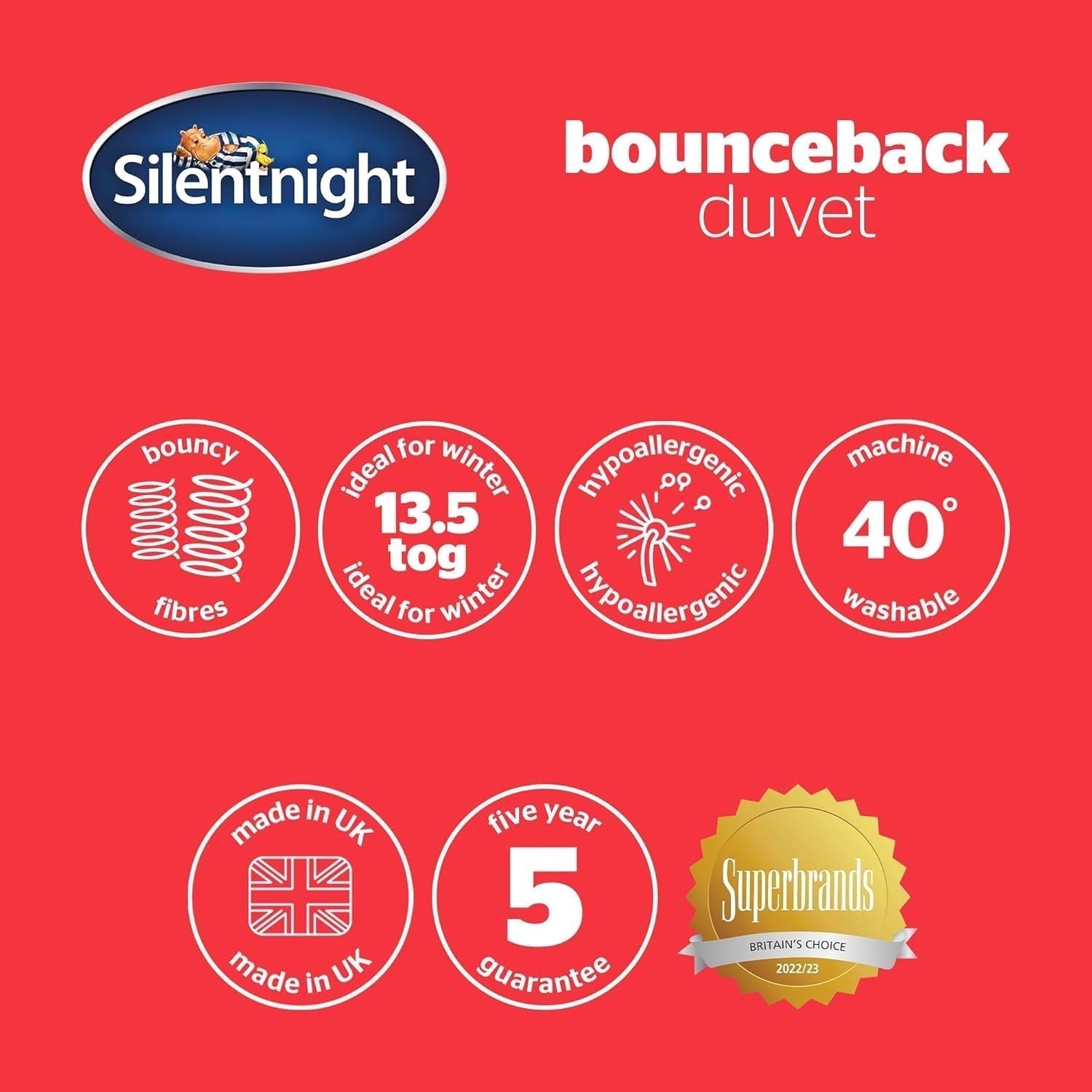 Silentnight bounceback dyne, 13,5 tom, king size, bomuldsblandingsstof, hvid, king size dyner og quilts Naty Shop