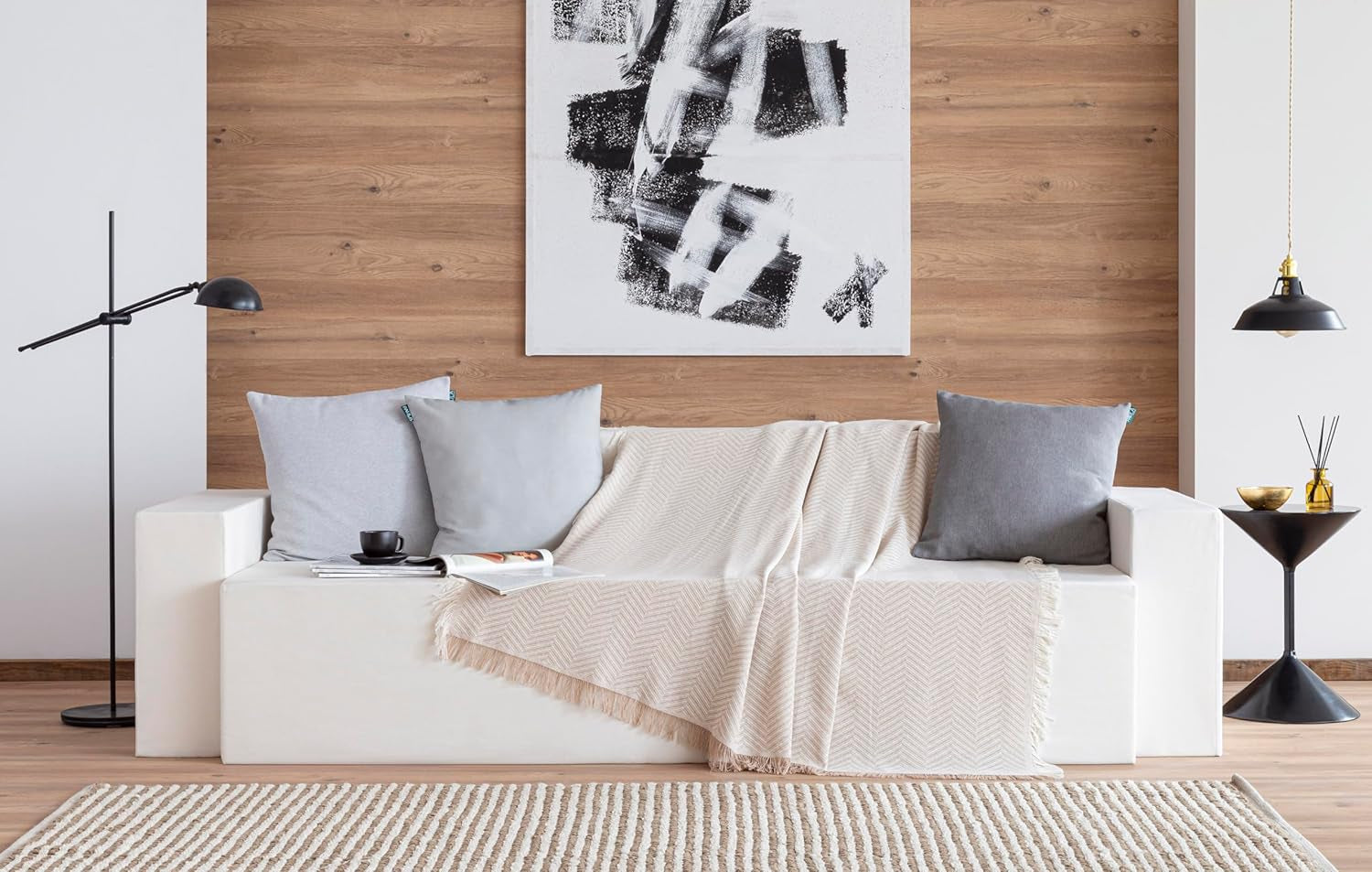 Todocama multifunktionelt sengetæppe, sengetæppe, sengetæppe, sofabetræk, jarapas, sildebensmønster (230 X 260 Cm, sandbeige). Senge og tæpper Besuche den Todocama-Store
