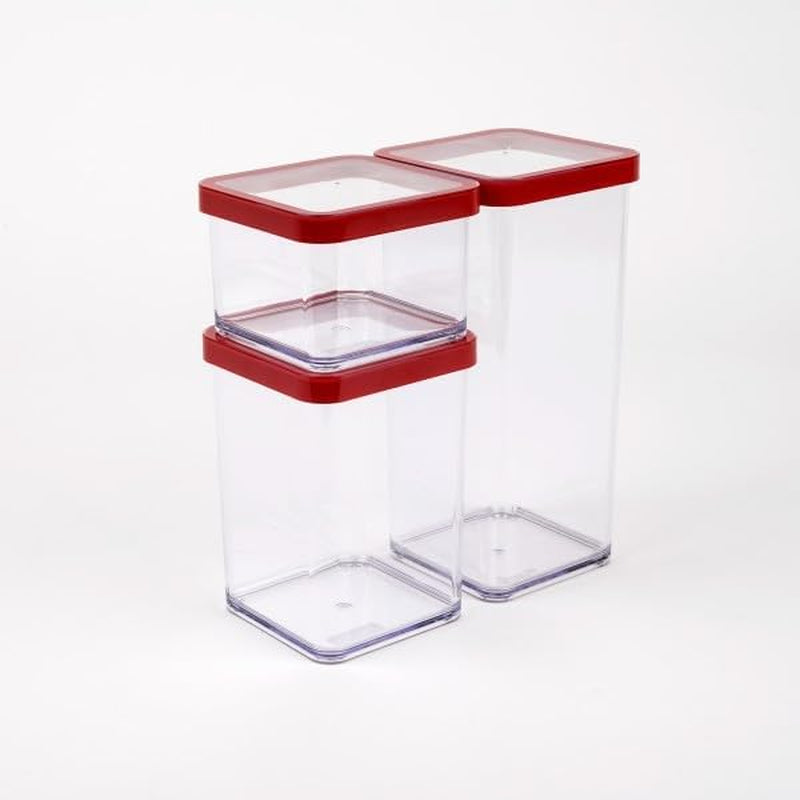 Rotho Loftsæt med 5 opbevaringskrukker med låg, forskellige størrelser, madplast (PP) BPA-fri, klar/rød, (21,4 x 21,4 x 23,5 cm) Naty Shop madopbevaringsbokse Sæt med 3 (1X 0,5L + 1X 1,0L + 1X 1,5L)
