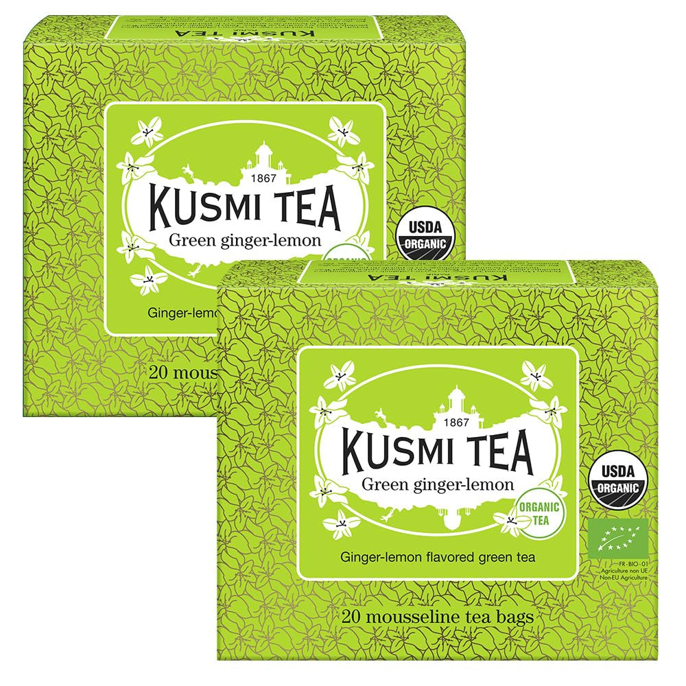 Kusmi Tea - Pakke med 2 - Jasmine Green Tea - Økologisk Jasmine Green Tea Blend - 100% økologisk grøn te - Kan indtages varm eller kold - 2X20 teposer