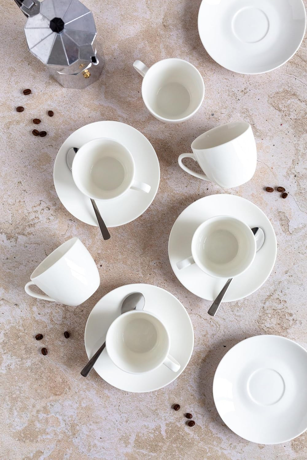 MÄSER 934105 Belmira-serien, klassisk kaffesæt til 6, 18-delt kaffesæt, Tidløst, Elegant, Delikat, Porcelæn, Hvid