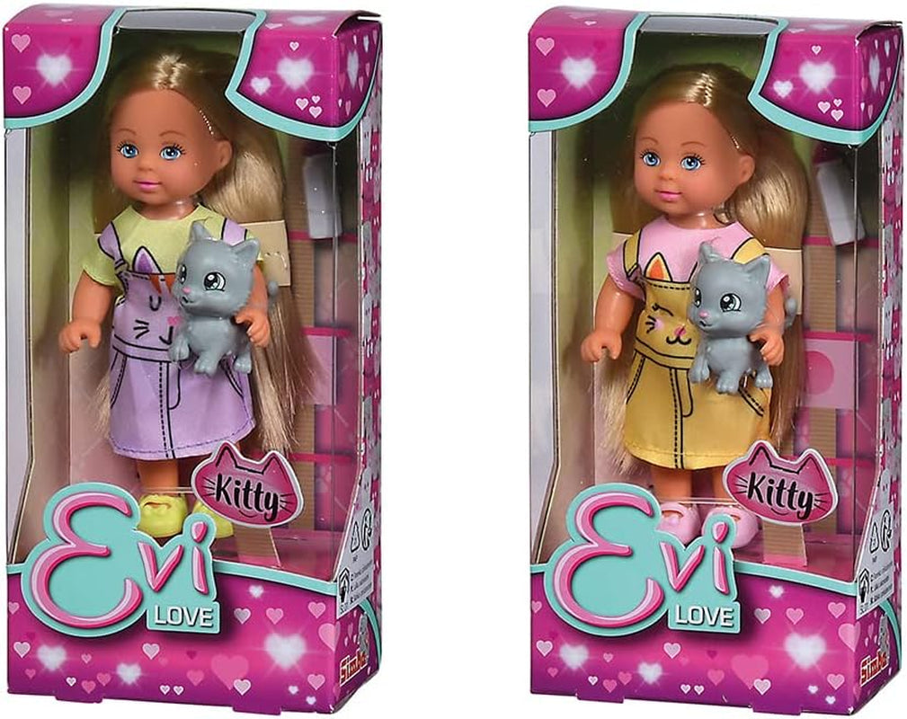 Simba 105733591 - Evi Love Kitty 2 Ways Matcher kun ÉN genstand sender dukke i sød kattekjole med killinger og drikkeflaske 12 cm Legedukke 3+