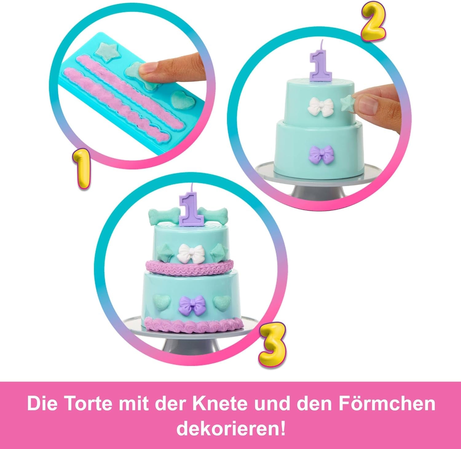 Barbie-festdukke uden æske og tilbehør Fødselsdagskæledyrsserie 10 overraskelsesfeststjernesæt inklusive farveskiftende effekt og kagepynt JFG72