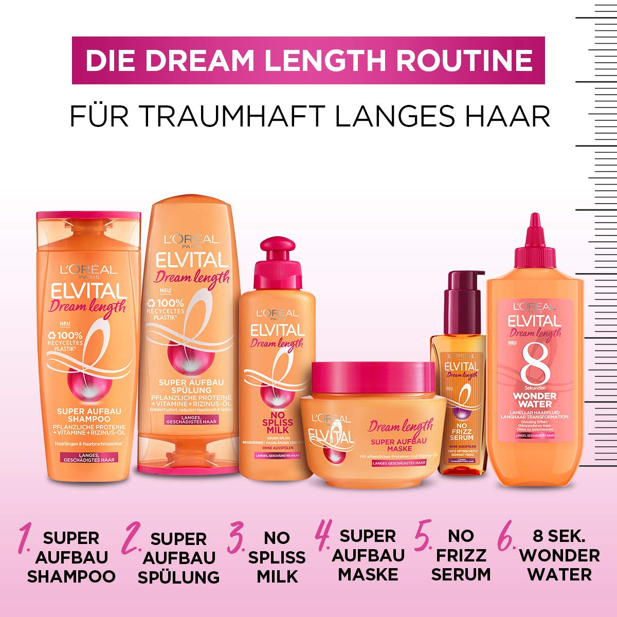 L'Oréal Paris Elvital Anti Split End Hair Mask til langt, beskadiget hår, Intensiv udskylningsbehandling, Med vegetabilske vitaminer og ricinusolie, Dream Length Super Build-up Mask, 1 x 300 ml Naty Shop Hair Mask