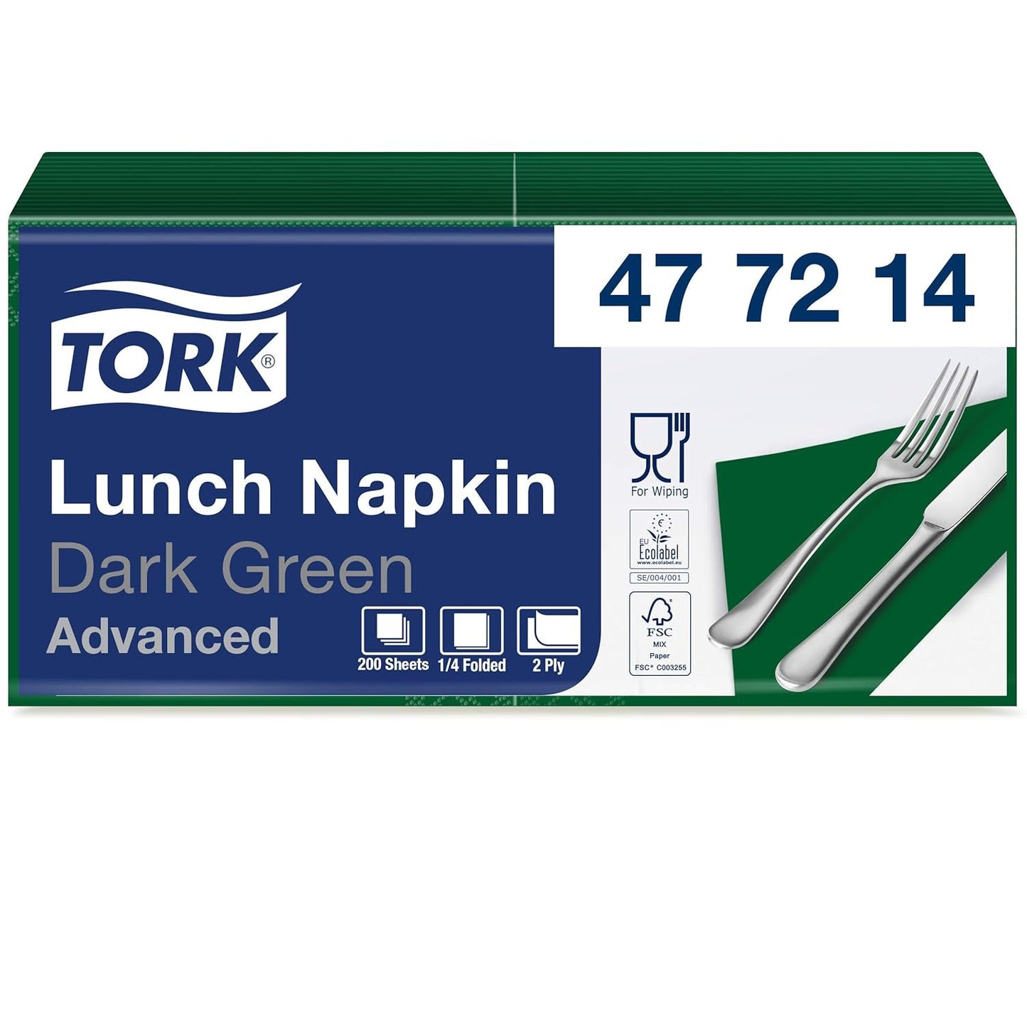Tork 477840 Lime frokostservietter / 2-lags servietter til små måltider eller snacks / Avanceret kvalitet / 10 X 200 (2000) Papirservietter / 32,6 X 33 cm (L X B) / 1/4 fold